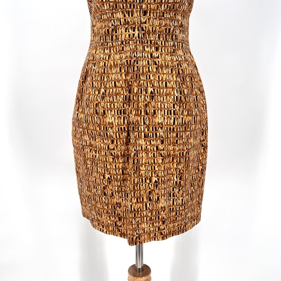 CHETTA B Vintage Dress Womens 4 Tan Brown Cotton Square Neck Sleeveless Sheath - Picture 6 of 16